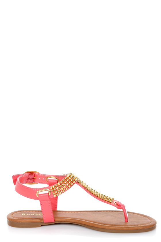 Bamboo Promise 03 Coral and Gold Beaded Thong Sandals - $19.00