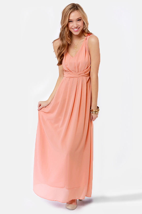 Lovely Dusty Peach Dress - Maxi Dress - Lace Dress - $53.00