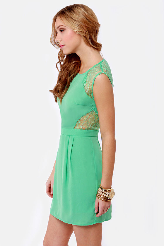 Pretty Seafoam Green Dress - Lace Dress - Cutout Dress - $43.00