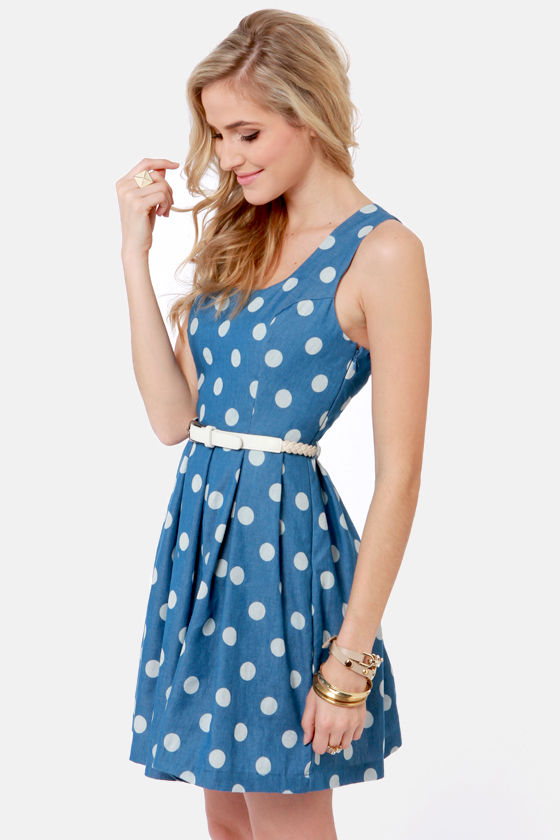 Cute Blue Dress - Polka Dot Dress - Sleeveless Dress - $39.00