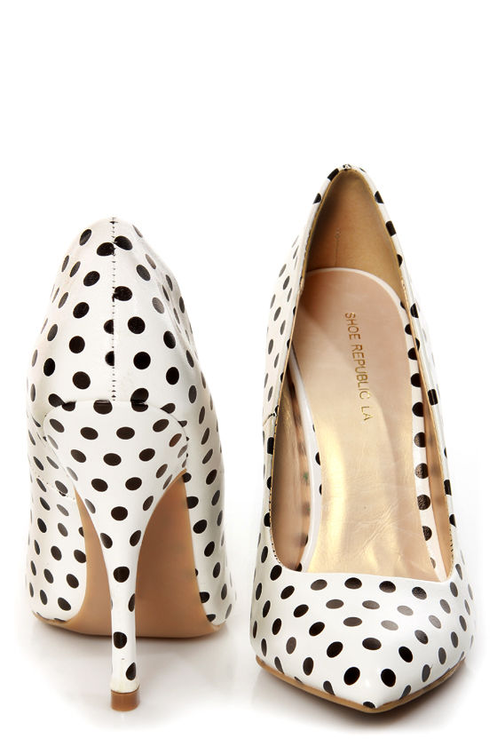 Shoe Republic LA Define White and Black Polka Dot Pointed Pumps 35.00
