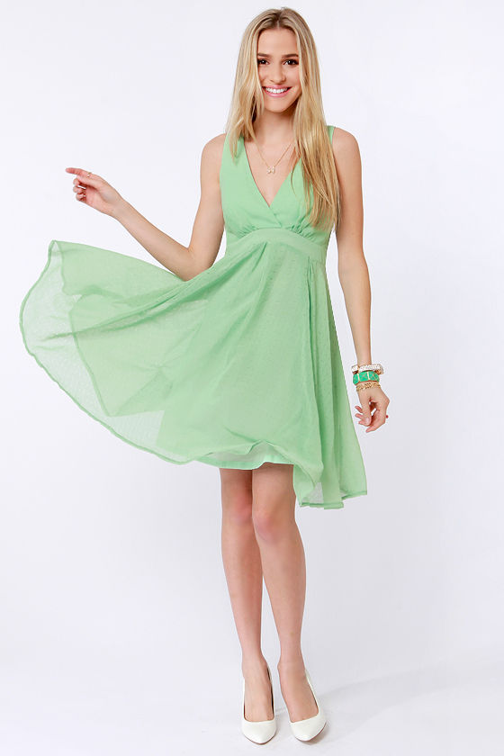 Pretty Mint Green Dress - Chiffon Dress - $51.00