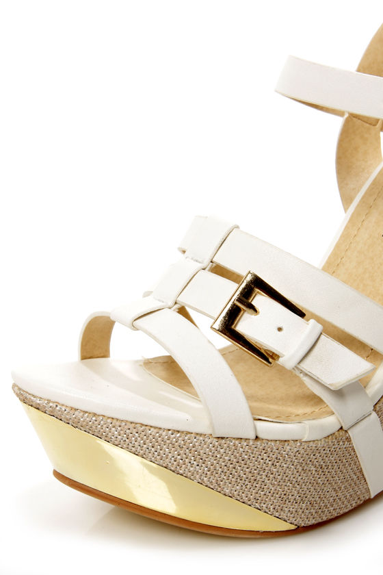 white strappy platform heels
