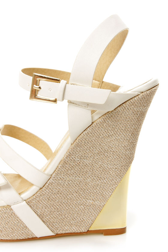 white strappy platform heels