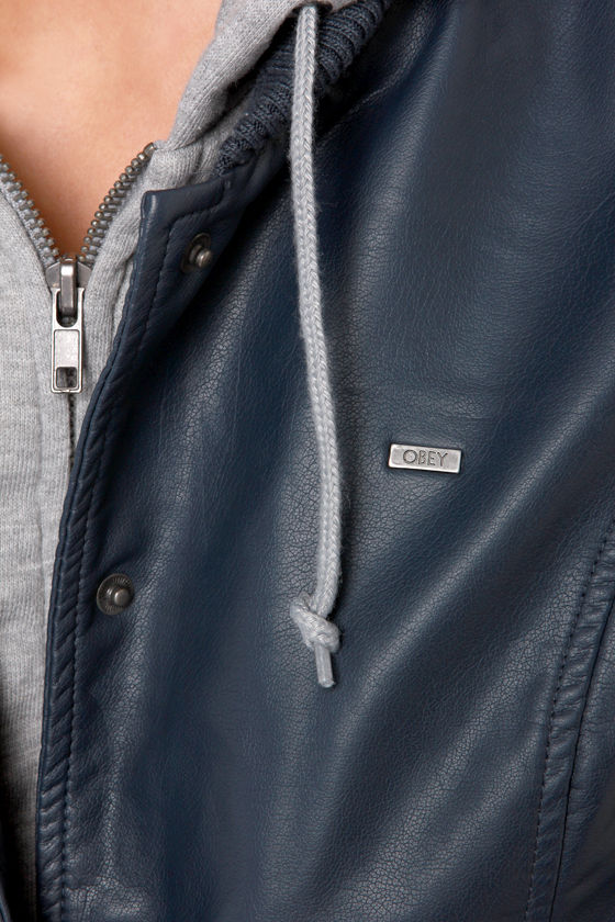 Obey Varsity Lover Jacket Navy Blue Hooded 102 00 Obey Varsity Lover Navy Blue Hooded Jacket