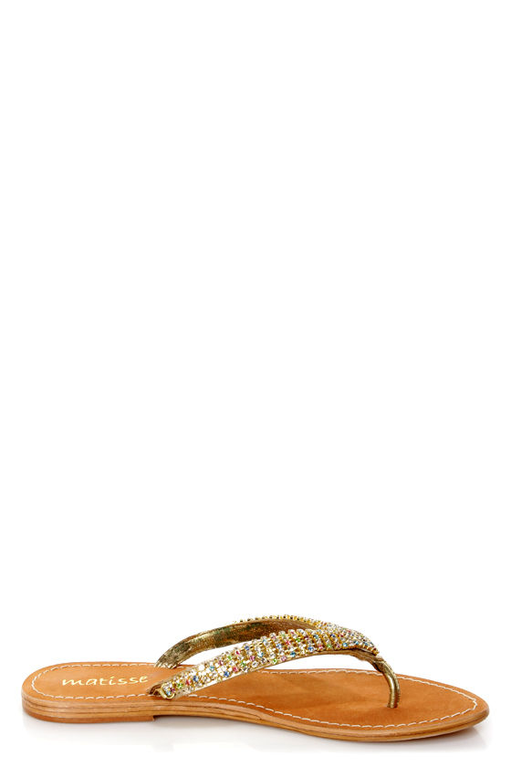 Matisse Universe Gold Rhinestone Studded Thong Sandals - $93.00