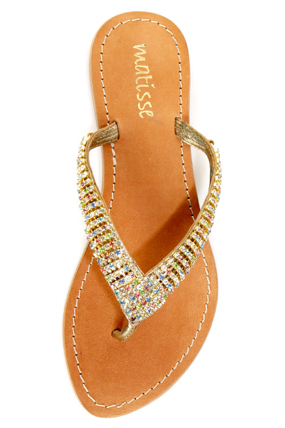 Matisse Universe Gold Rhinestone Studded Thong Sandals - $93.00