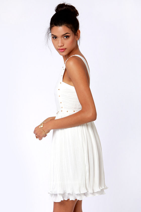 Pretty Studded Dress Ivory Dress Pleated Dress 58.00