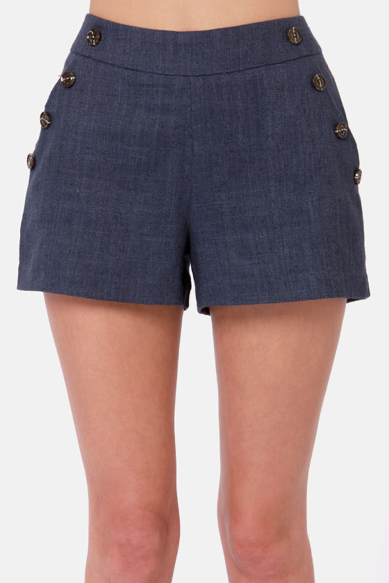 Cute Navy Blue Shorts Linen Shorts HighWaisted Shorts 42.00