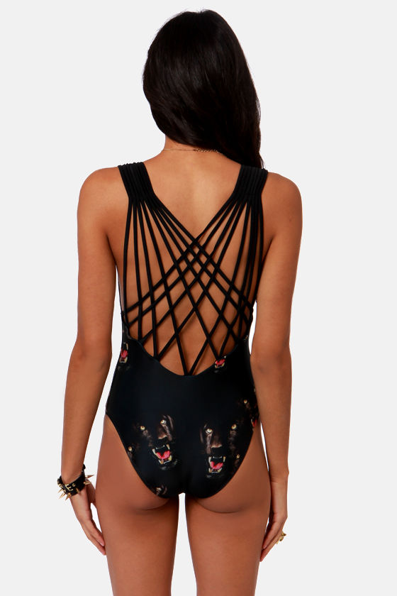 Beach Riot Puma Swimsuit - Black Bathing Suit - Animal ...