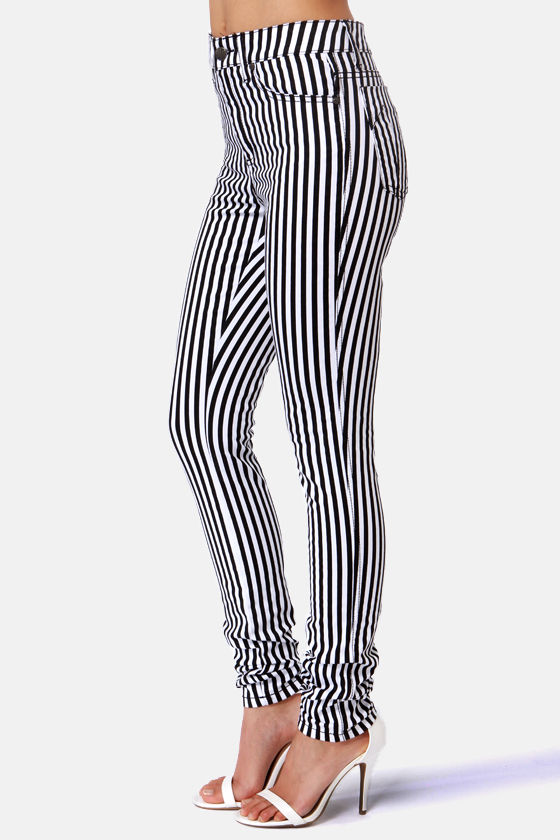 white and black striped jeans