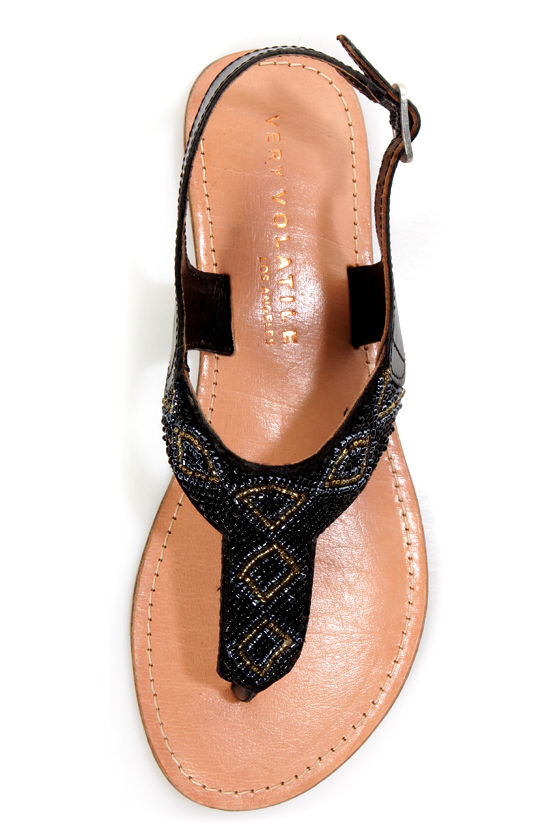 Very Volatile Toledo Black Beaded T-Strap Thong Sandals - $58.00