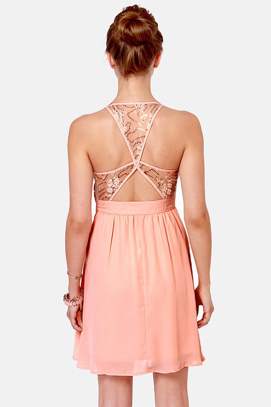 peach sequin gown