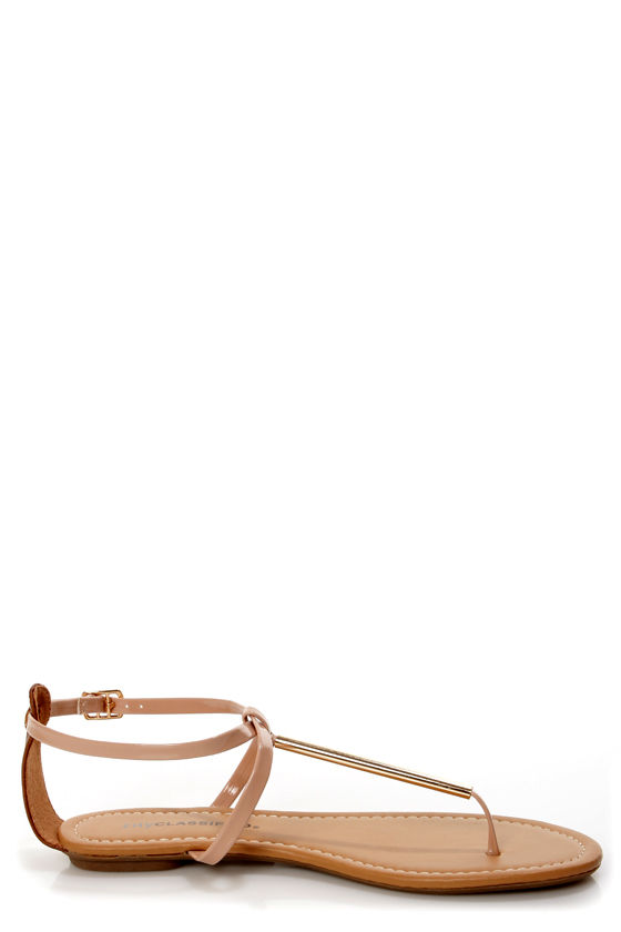 City Classified Elaine Nude Patent and Gold Thong Sandals - $18.00
