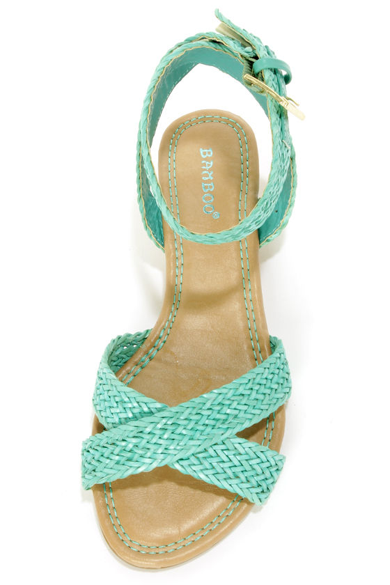 Bamboo Dalinda 15 Sea Green Woven Wedge Sandals - $25.00