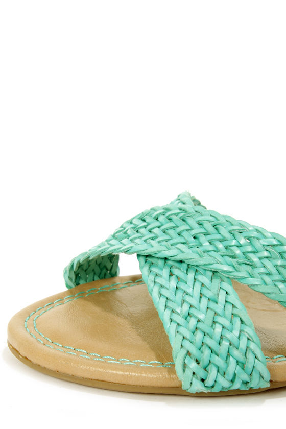 Bamboo Dalinda 15 Sea Green Woven Wedge Sandals - $25.00