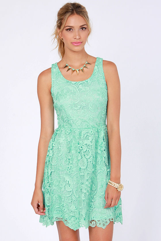 Lovely Mint Dress - Lace Dress - Tea Dress - $118.00