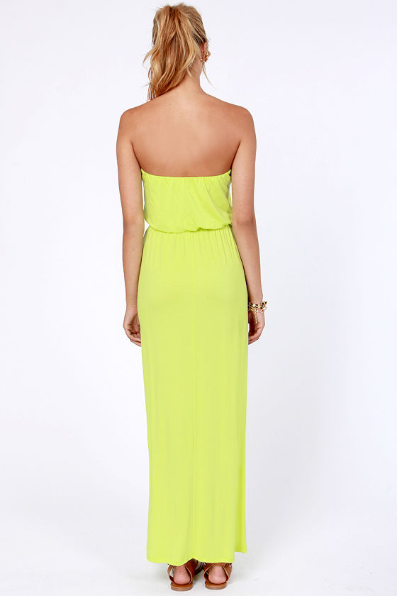 Cute Highlighter Yellow Dress Maxi Dress Strapless Dress 41.00