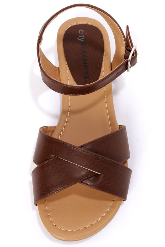 City Classified Colton Brown Crisscrossing Flat Sandals - $17.00