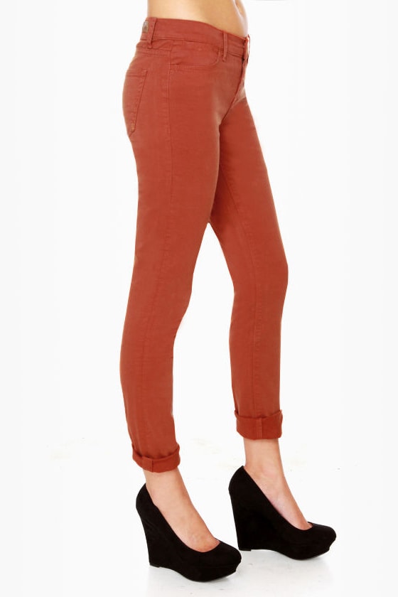 orange skinny jeans