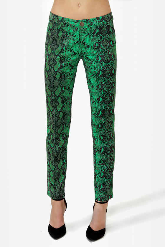 Cute Green Pants - Snakeskin Pants - Print Pants - $47.00