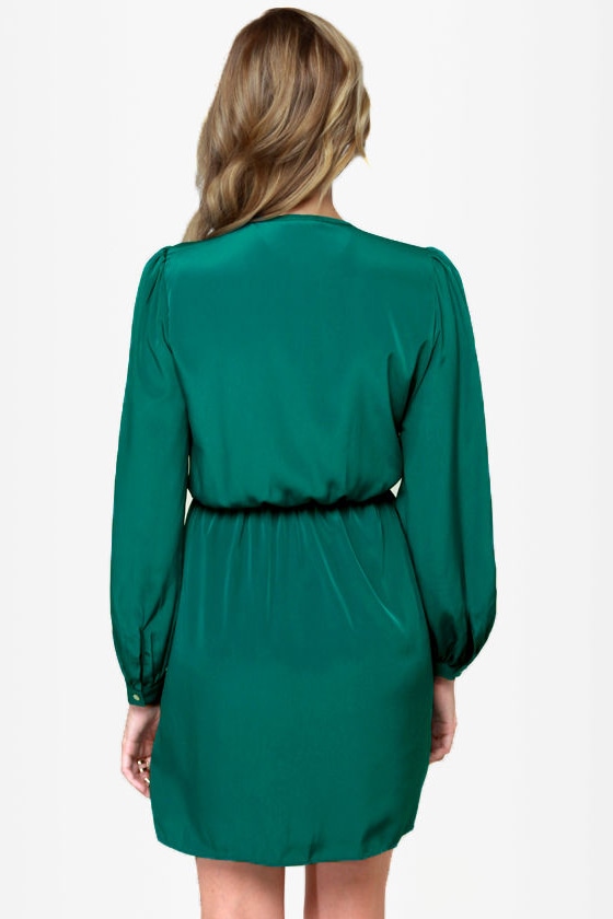 Cute Green Dress - Wrap Dress - Long Sleeve Dress - $49.00