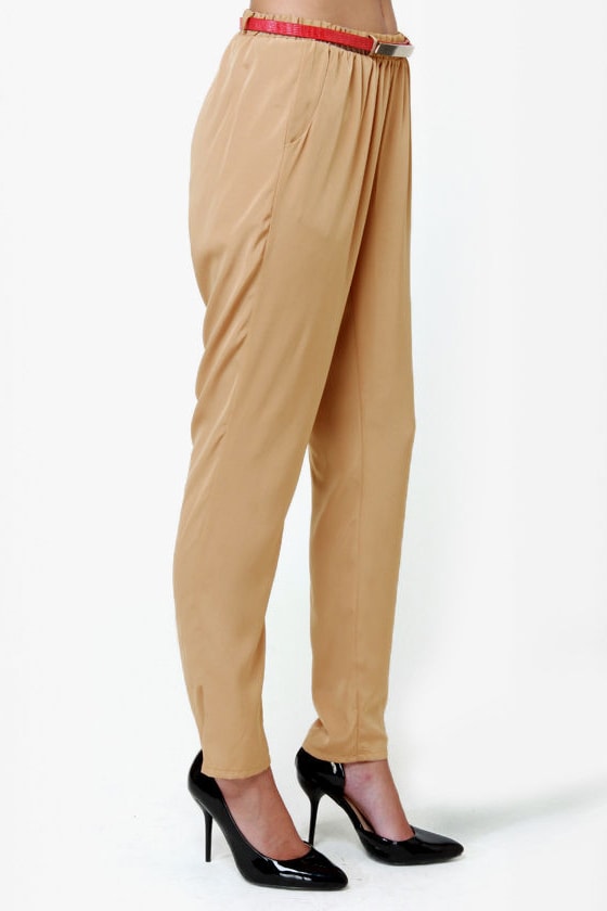 high waisted beige cargo pants