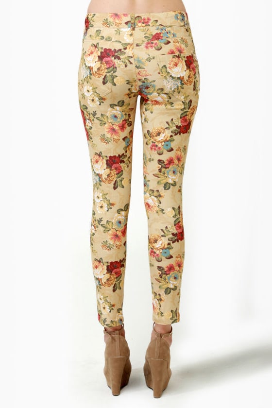 Cute Beige Jeans - Floral Print Jeans - Ankle Jeans - $42.00