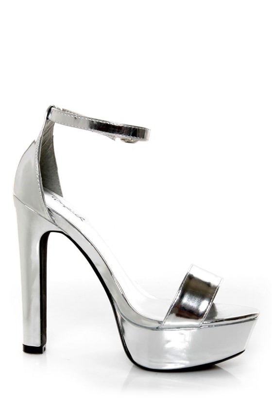 silver metallic platform heels