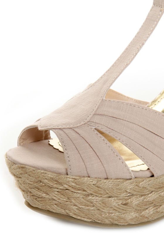 Bamboo Booster 03 Natural Linen T-Strap Espadrille Wedges - $33.00