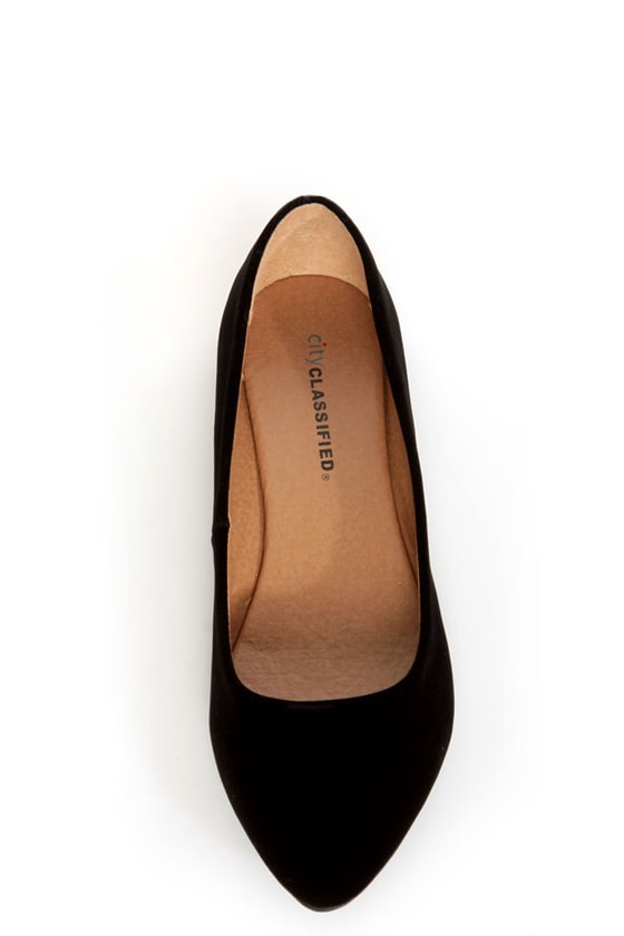 black suede pointed flats