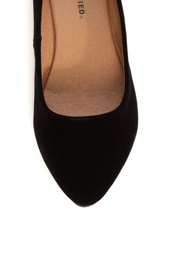 black suede pointed flats