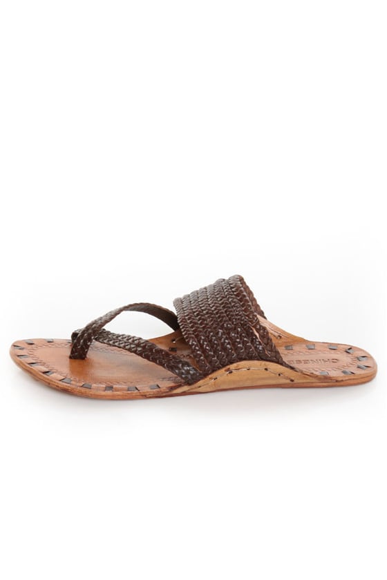 Chinese Laundry Rock Steady Brown Leather Braided Thong Sandals - $59.00