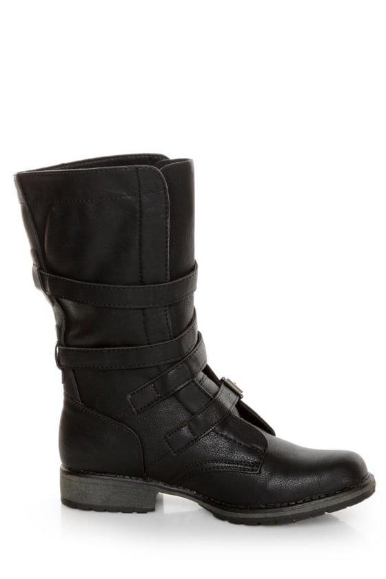 Madden Girl Raszcal Black Slouchy Belted Combat Boots - $79.00