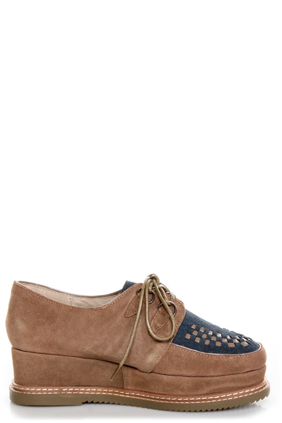 Very Volatile Detour Taupe Suede Lace-Up Creeper Platforms - $99.00