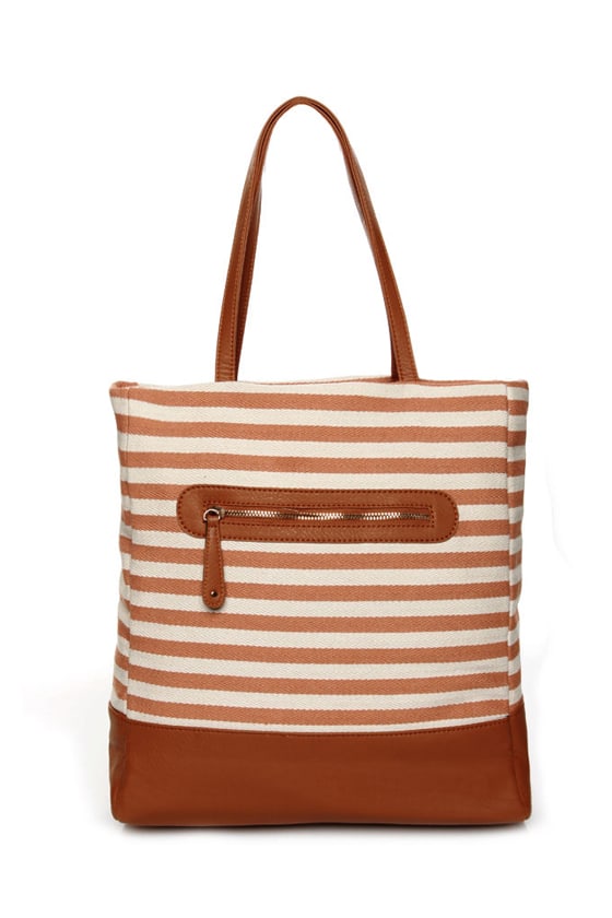 Striped Tote - Canvas Tote - Brown Tote - Beach Bag - $38.00