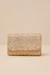 Stunning Glow Gold Beaded Rectangular Mini Clutch 2