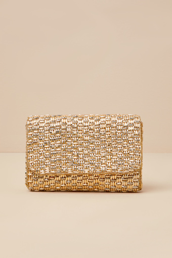 Stunning Glow Gold Beaded Rectangular Mini Clutch 2