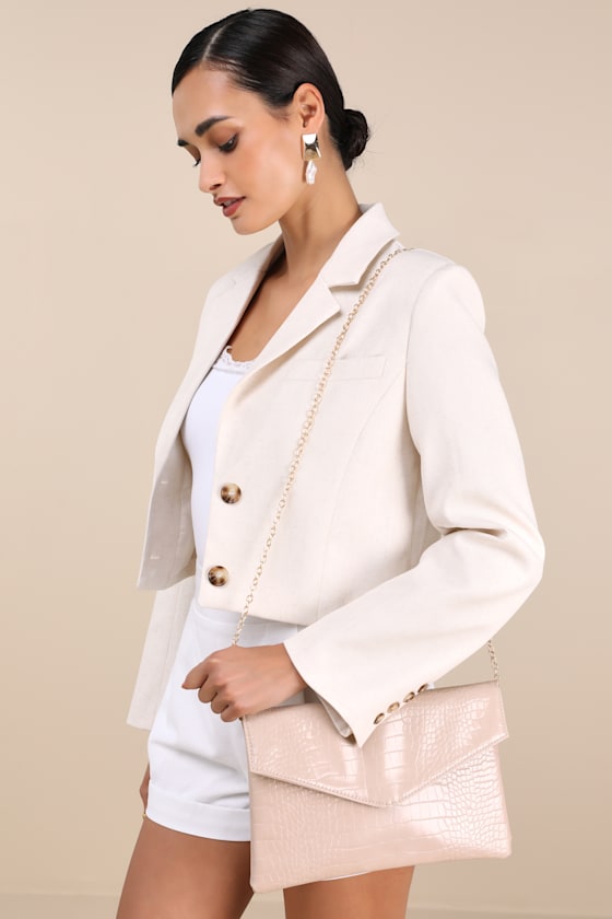 Chic Beige Clutch - Croc-Embossed Clutch - Vegan Leather Clutch