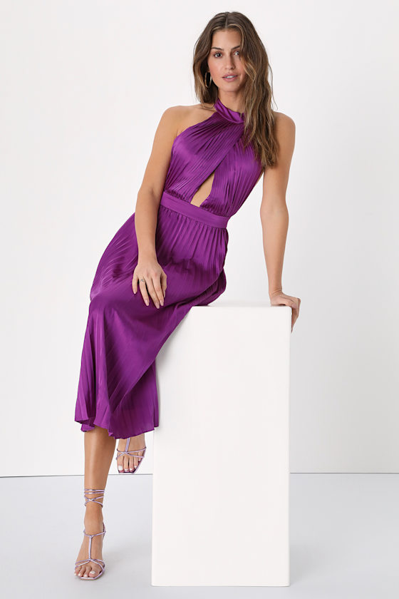 Women’s Satin Halter Ruffle Dress | Purple