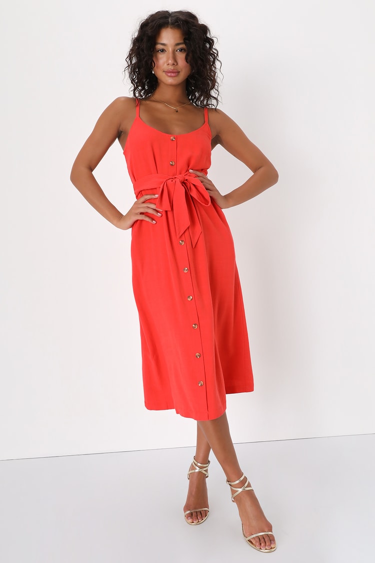 Orange Sundress - Orange Midi Dress - Button-Front Dress - Lulus
