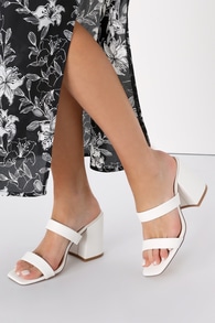 Quess White High Heel Slide Sandals