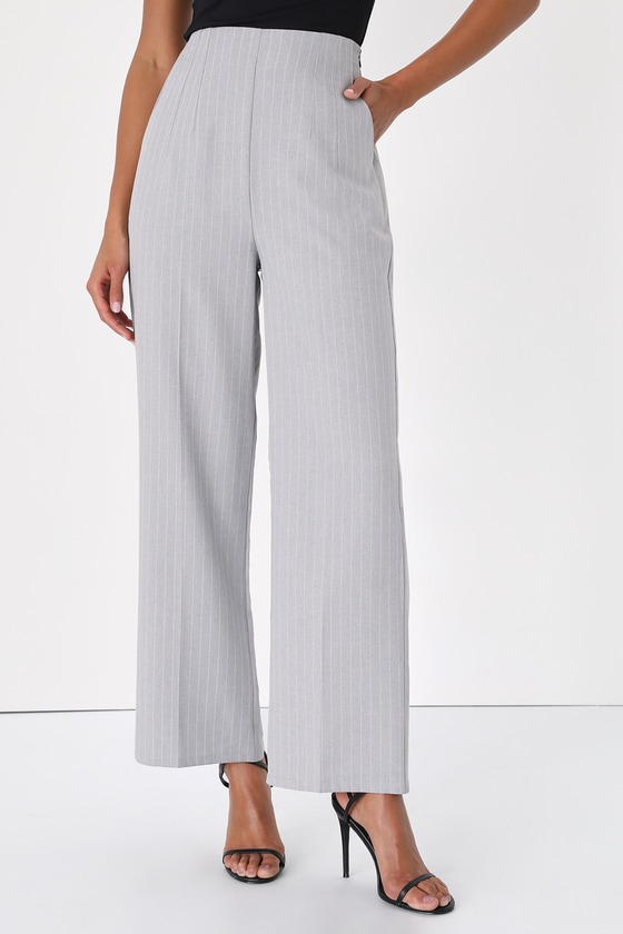 Grey Pinstripe Pants - Wide-Leg Pants - High-Waisted Pants - Lulus