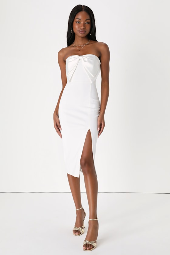 Bring the Poise White Strapless Bow Midi Dress 1