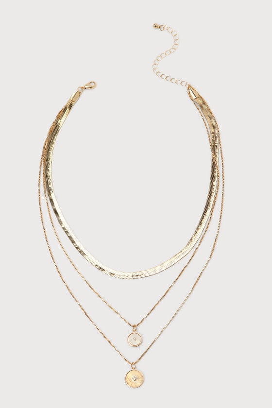 Gold Layered Necklace - Boho Necklace - Rhinestone Necklace - Lulus