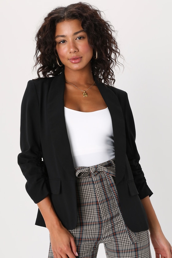 Lulus Established Excellence Black Ruched Blazer