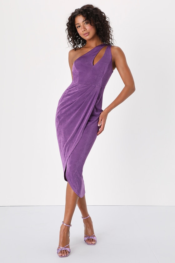 Lulus Fabulous Forever Purple One-shoulder Cutout Tulip Midi Dress