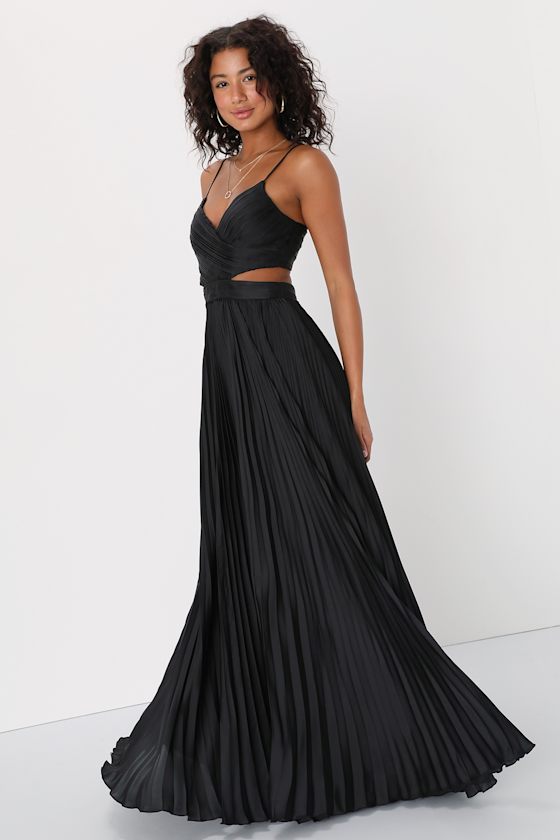 Got the Glam Black Pleated Cutout Maxi Dress 1