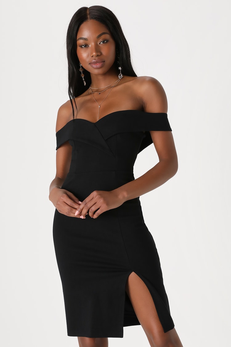 Chic Black Dress - Off-the-Shoulder Dress - Bodycon Dress - LBD