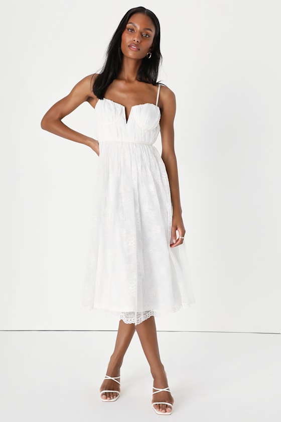 Dreamy Entrance White Lace Bustier Sleeveless Midi Dress 1